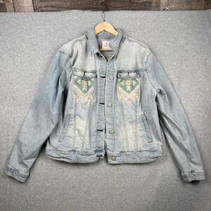 LuLaRoe Jacket Womens 3XL Jean Denim Embroidered Aztec Southwestern Boho Tribal